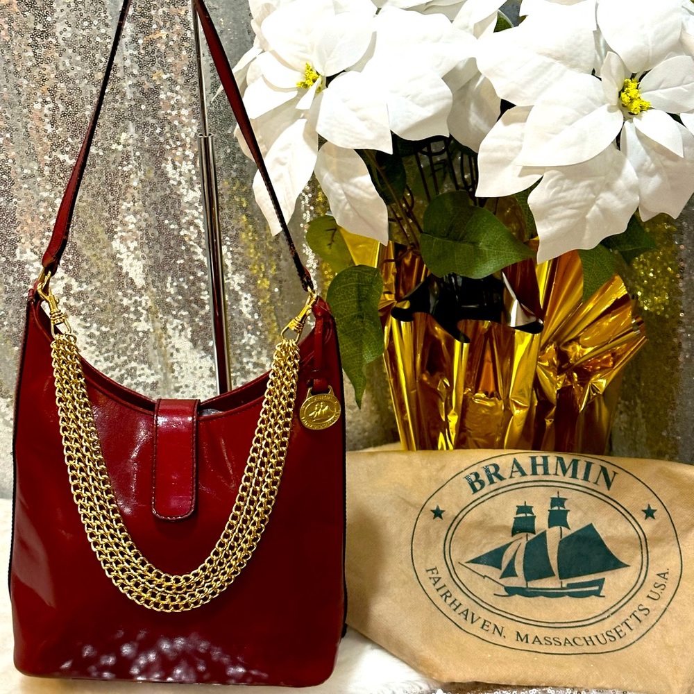 ❤️Elegant Brahmin Red Leather Shoulder Strap Handbag Purse w/Dust Bag